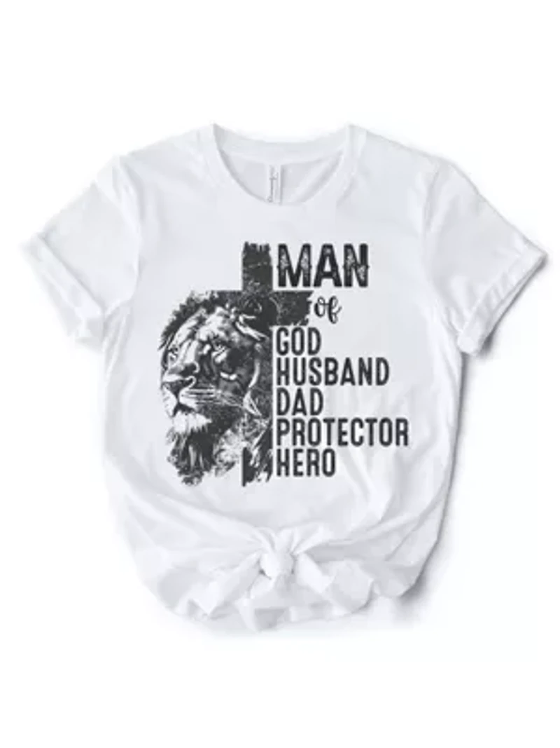 Man of God Lion Cross Tee for Faithful and Christian Fathers