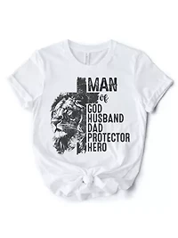 Man of God Lion Cross Tee for Faithful and Christian Fathers