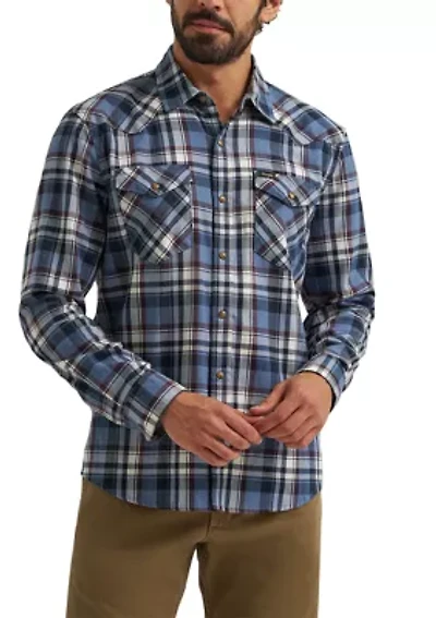 Men's Long Sleeve Broken Twill Plaid Printed Shirt