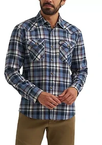 Men's Long Sleeve Broken Twill Plaid Printed Shirt