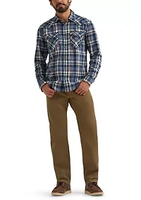 Men's Long Sleeve Broken Twill Plaid Printed Shirt