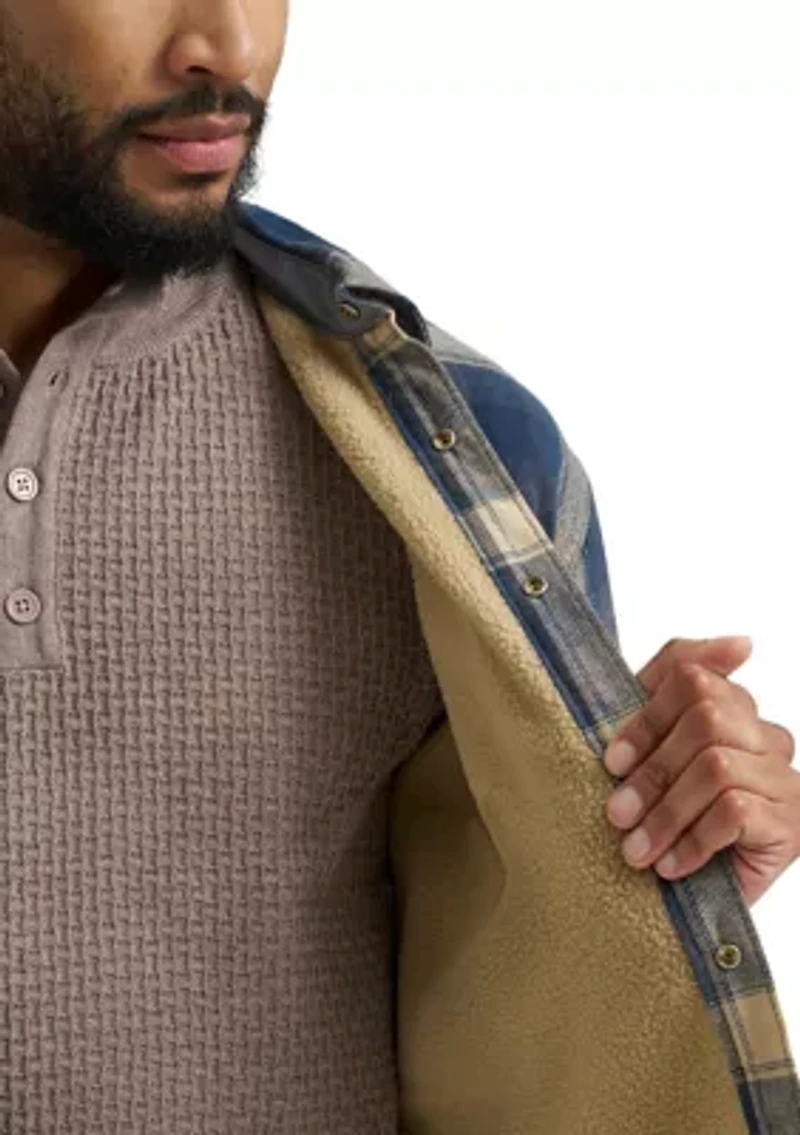 Men's Plaid Printed Sherpa Lined Flannel Shirt