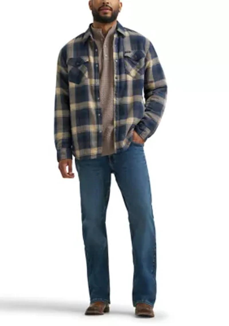 Men's Plaid Printed Sherpa Lined Flannel Shirt