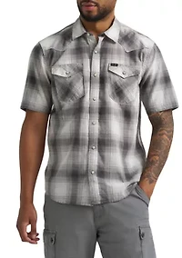 Men's Short Sleeve Slub Paid Shirt