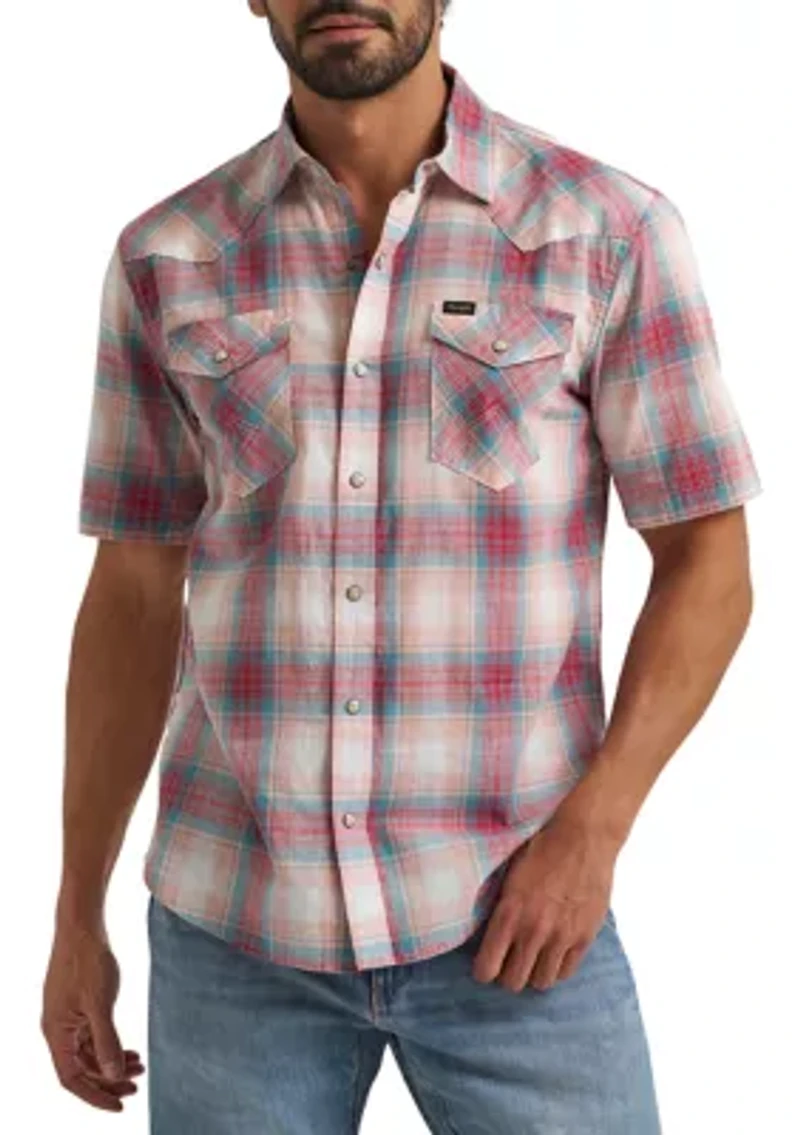 Men's Short Sleeve Slub Plaid Shirt