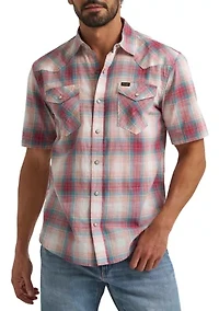 Men's Short Sleeve Slub Plaid Shirt