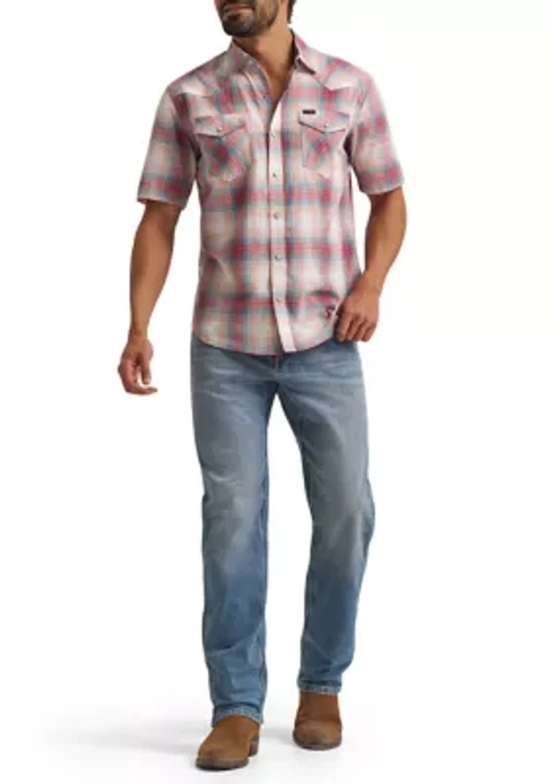 Men's Short Sleeve Slub Plaid Shirt