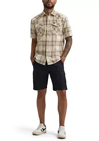 Men's Short Sleeve Slub Plaid Shirt