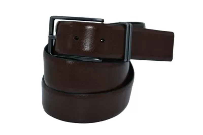 Brown Dress Leather Belt with Double Metal Loops