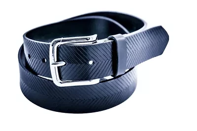 Black Herringbone Embossed Leather Belt