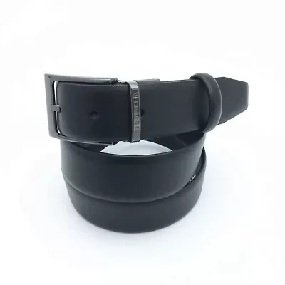 Reversible Black Logo Inside Double Loop Leather Belt
