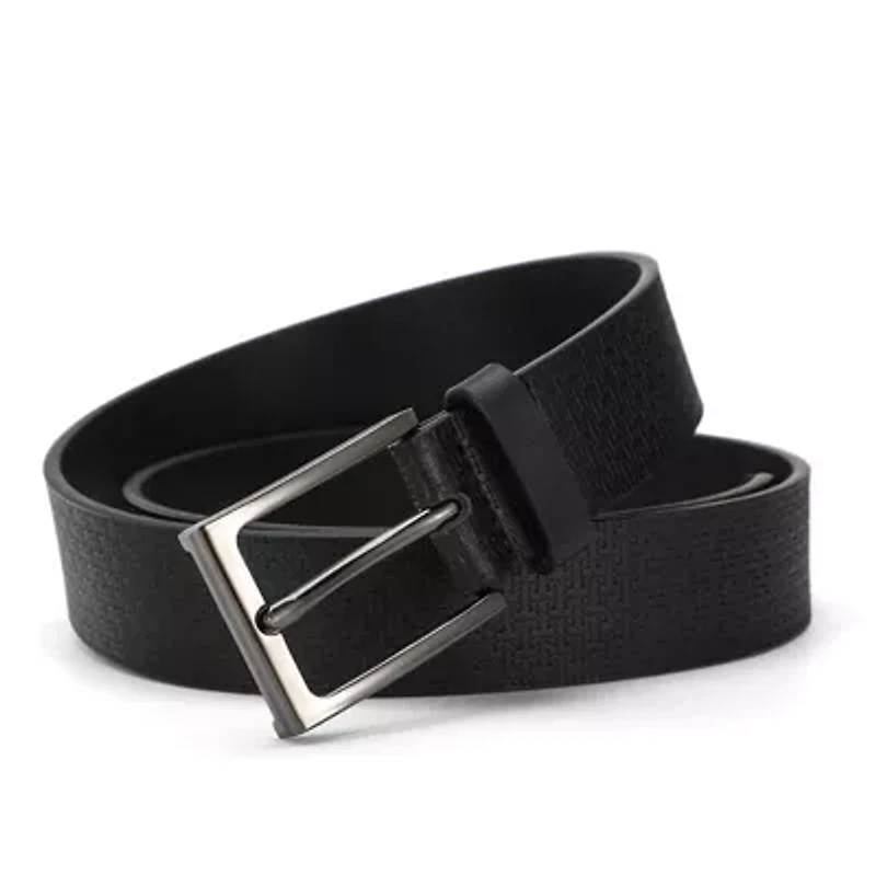 Black Allover Logo "T" Leather Belt