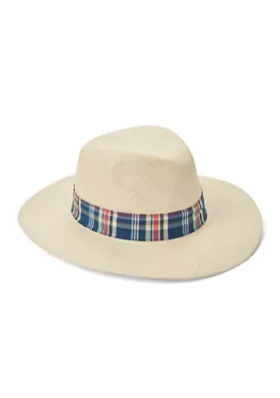 Panama Weave Fedora with Plaid Band