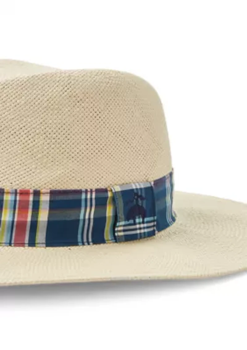 Panama Weave Fedora with Plaid Band