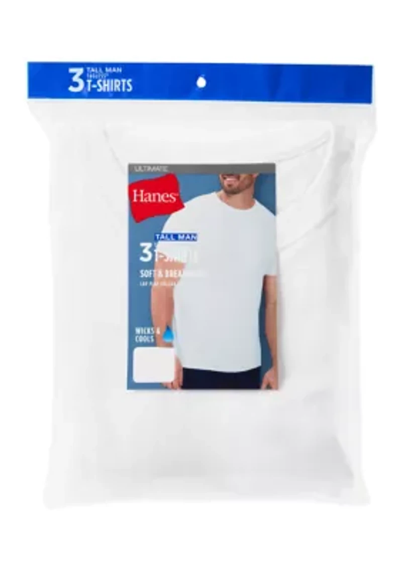 Big & Tall Hanes® 3-Pack Undershirt, Ultimate® ComfortSoft Crewneck T-Shirt