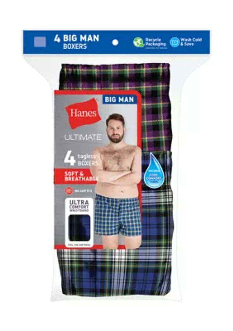 Big & Tall Assorted Tartan Boxers - 4 Pack