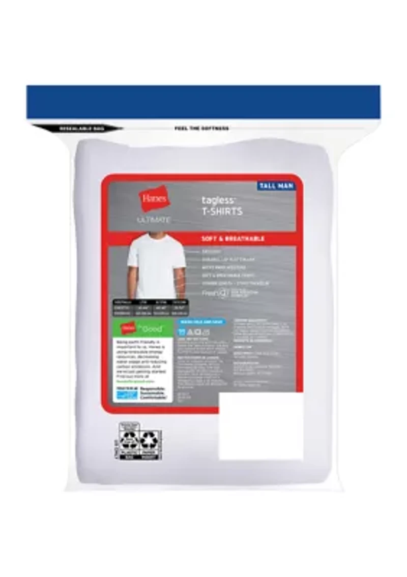 Big & Tall Short Sleeve Crew Neck T-Shirt - 4 Pack