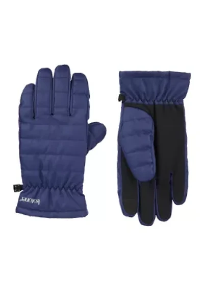 Quilted Pongee Insulated Water Repellent and Touchscreen Gloves with Gathered Wrist Clips