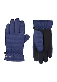 Quilted Pongee Insulated Water Repellent and Touchscreen Gloves with Gathered Wrist Clips