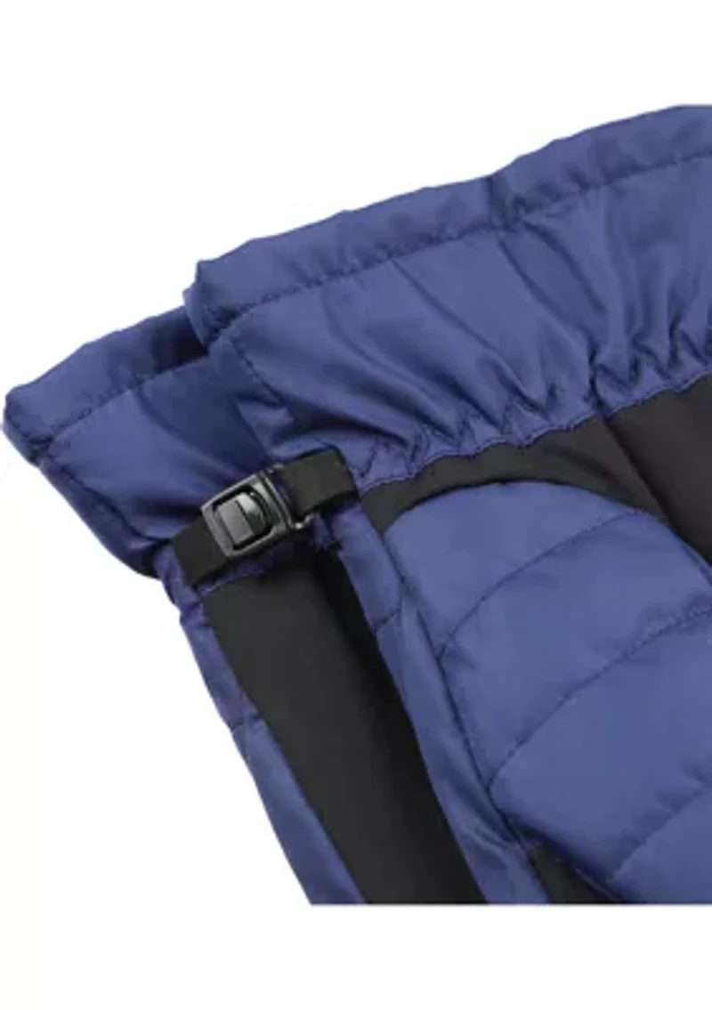 Quilted Pongee Insulated Water Repellent and Touchscreen Gloves with Gathered Wrist Clips