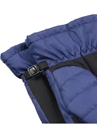 Quilted Pongee Insulated Water Repellent and Touchscreen Gloves with Gathered Wrist Clips