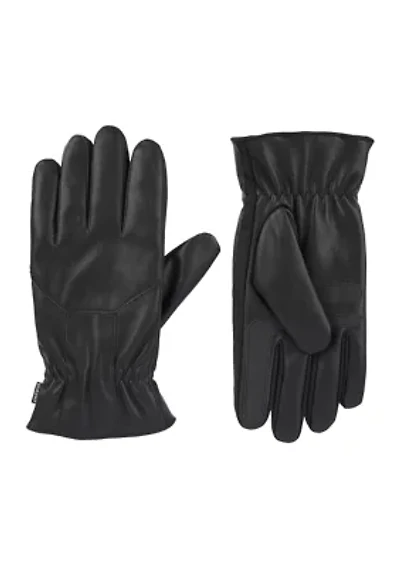 Pieced Faux Leather with Ultraplush Lining Touchscreen Gloves