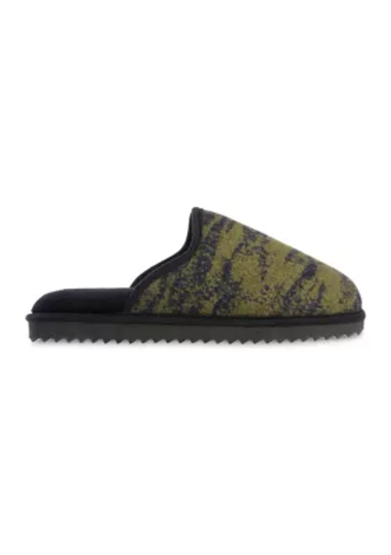 Waffle Knit Camo Flannel Scuff Slippers