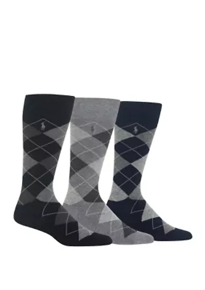 Argyle Cotton Crew Socks - 3 Pack