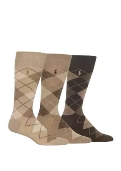 Argyle Cotton Crew Socks - 3 Pack