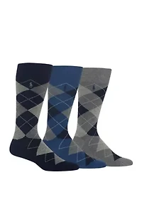 Argyle Cotton Crew Socks - 3 Pack