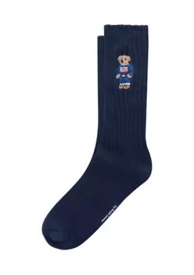 Embroidered Americana Bear Crew Socks