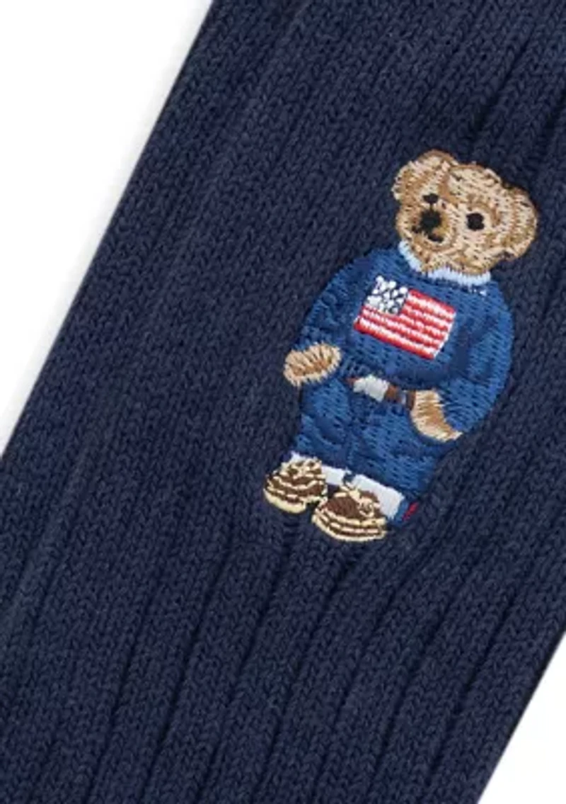 Embroidered Americana Bear Crew Socks