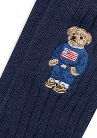 Embroidered Americana Bear Crew Socks