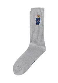 Embroidered Denim Bear Crew Socks