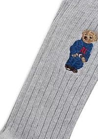 Embroidered Denim Bear Crew Socks