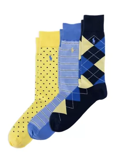 Set of 3 Black Multi Print Dress Socks