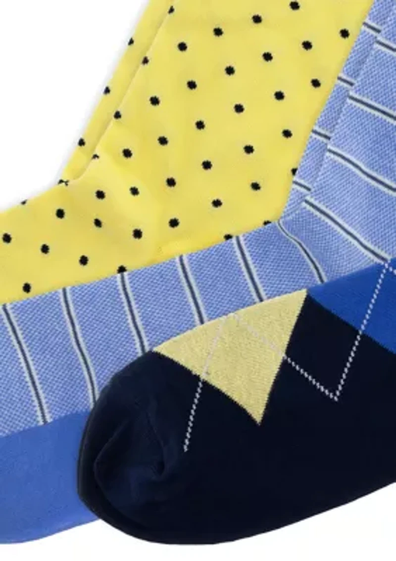 Set of 3 Black Multi Print Dress Socks