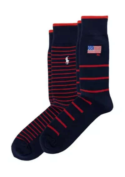 Pack of 2 Embroidered Flag & Stripes Socks