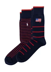 Pack of 2 Embroidered Flag & Stripes Socks