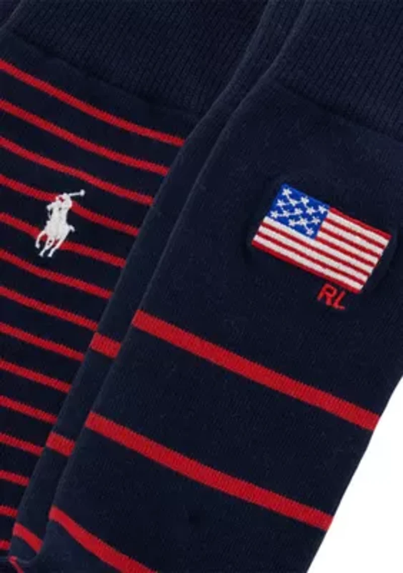 Pack of 2 Embroidered Flag & Stripes Socks