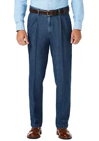 Stretch Denim Pleated Trousers