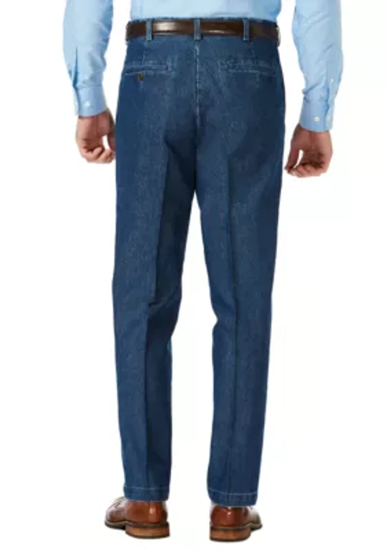Stretch Denim Pleated Trousers