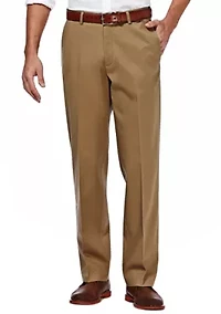 Premium Stretch No Iron Khaki Classic Fit Hidden Expandable Waistband Flat Front Pants