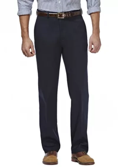 Premium Stretch No Iron Khaki Classic Fit Hidden Expandable Waistband Flat Front Pants