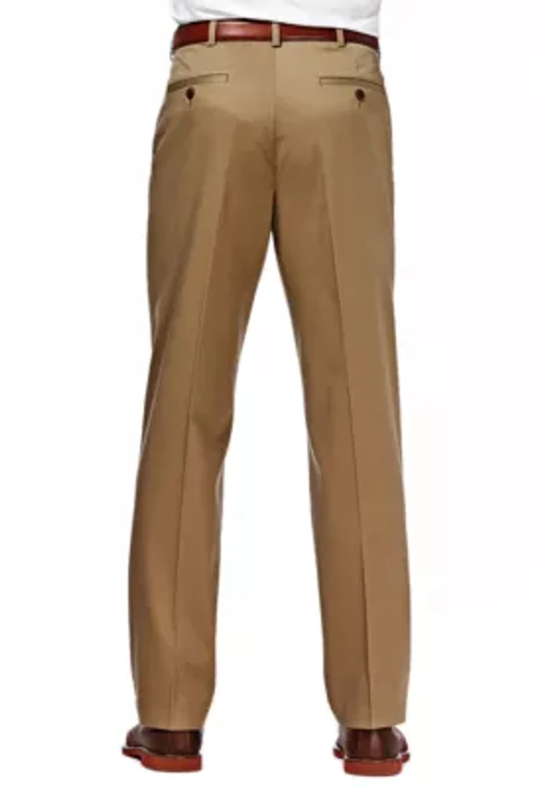 Premium Stretch No Iron Khaki Classic Fit Hidden Expandable Waistband Flat Front Pants