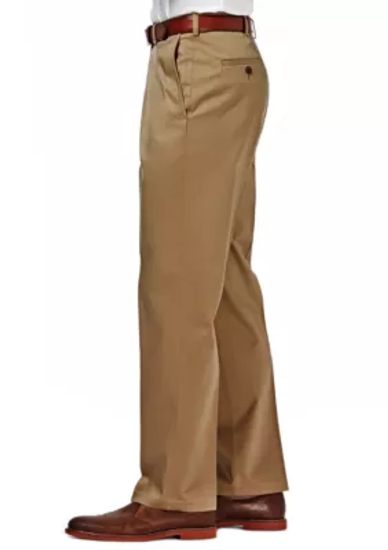Premium Stretch No Iron Khaki Classic Fit Hidden Expandable Waistband Flat Front Pants