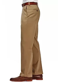 Premium Stretch No Iron Khaki Classic Fit Hidden Expandable Waistband Flat Front Pants