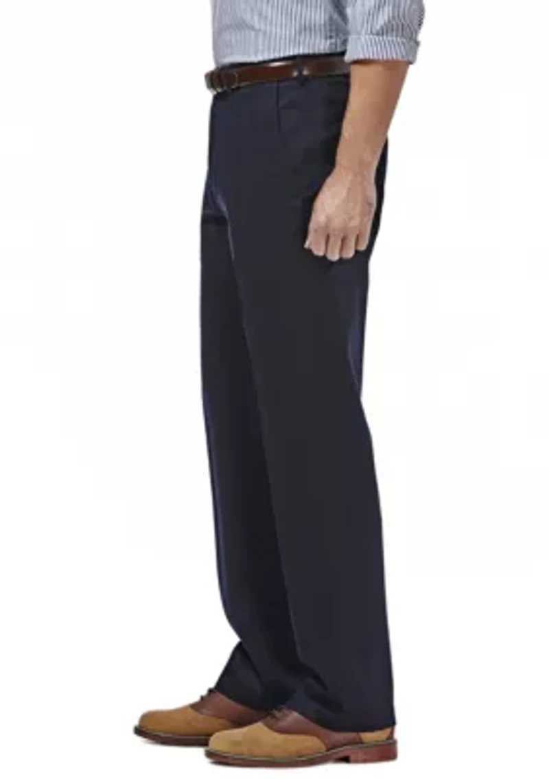 Premium Stretch No Iron Khaki Classic Fit Hidden Expandable Waistband Flat Front Pants