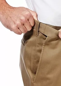 Premium Stretch No Iron Khaki Classic Fit Hidden Expandable Waistband Flat Front Pants