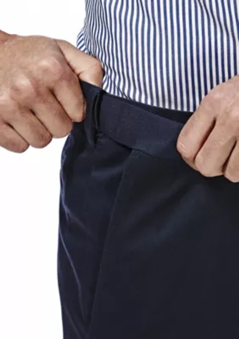 Premium Stretch No Iron Khaki Classic Fit Hidden Expandable Waistband Flat Front Pants